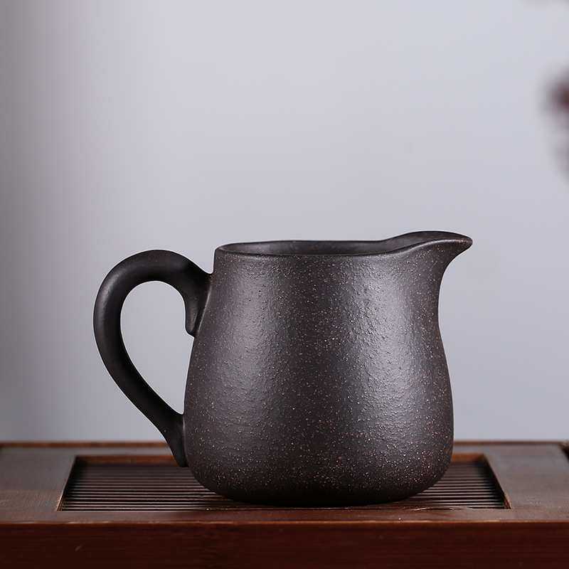 公道杯 宜兴原矿黑金砂分茶器紫砂茶海 手工刻字彩绘梅花公杯