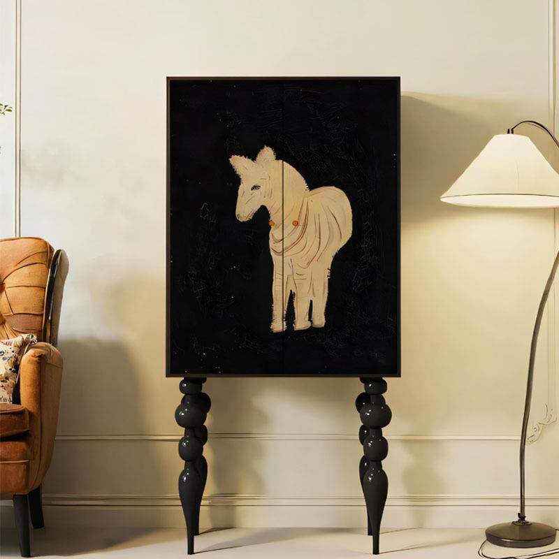 法式中古风实木高脚柜动物小马斗柜客厅入户收纳柜多功能餐边柜