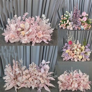 粉色婚庆花排地排花路引花仿真绢花户外t台婚礼花艺布置装 饰舞台
