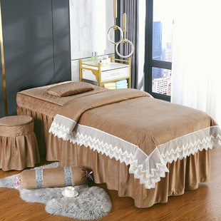 加厚水晶绒床罩四件套被芯按摩理疗洗头床罩单件圆头纯色美容院