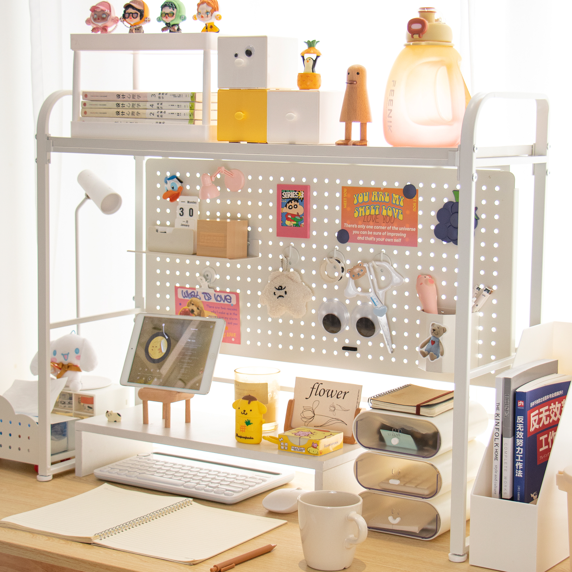 洞洞板书架书桌收纳置物网红台面多层铁艺架子学生电脑桌桌上桌面