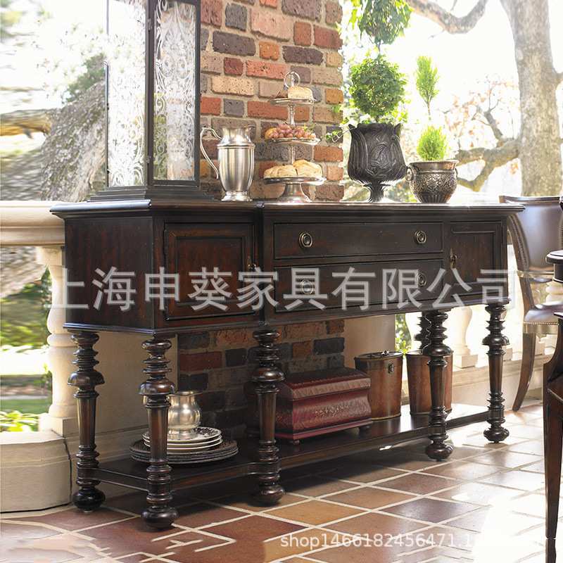 美式乡村实木储物收纳餐边柜复古做旧轻奢餐厅家用酒店别墅样板房