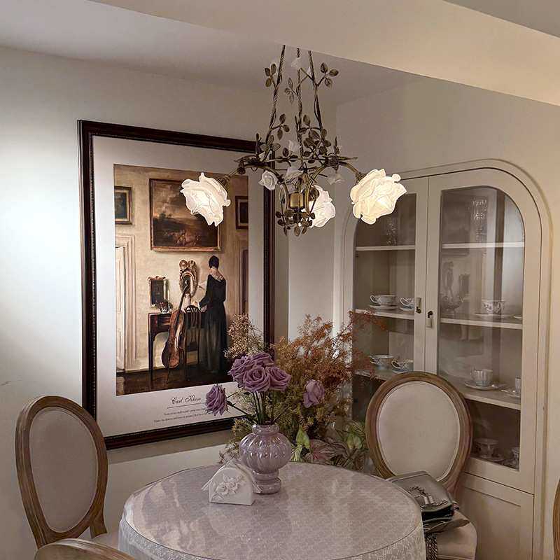 法式全铜吊灯浪漫田园餐厅中古Vintage客厅美式复古花朵卧室吊灯