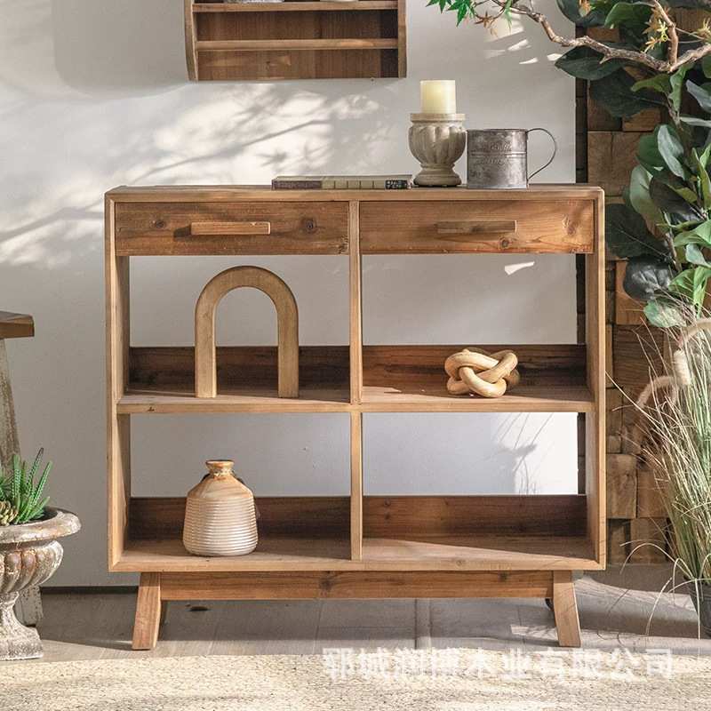 老榆木餐边柜客厅靠墙玄关抽屉柜实木展示柜茶具茶杯收纳架斗柜