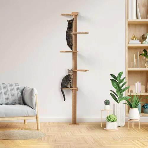 跨境新款木质猫抓柱家用阶梯剑麻柱猫猫爬架墙壁式木架通天柱