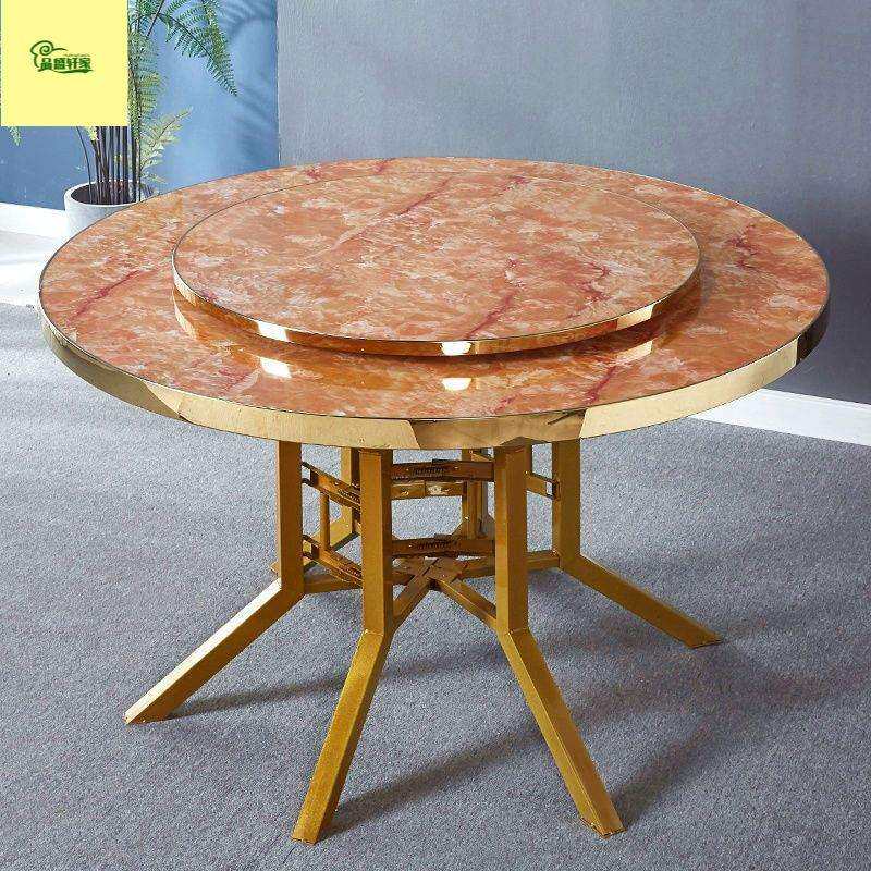 家用大理石餐桌圆桌轻奢火锅大圆桌子餐桌椅组合圆形折叠实木10人