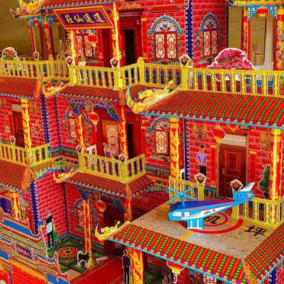 纸扎灵屋各类逍遥仙庄纸扎灵屋祭祀用品厂家豪华大别墅灵屋