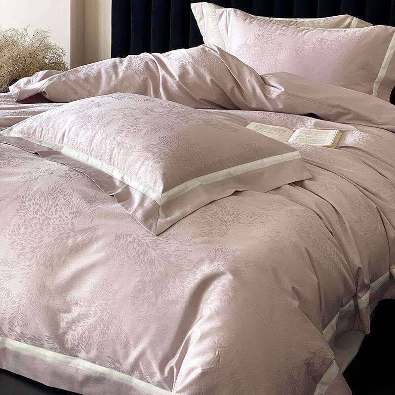 欧美式轻奢风100S贡缎长绒棉提花双拼被套四件套全棉绸缎床上用品