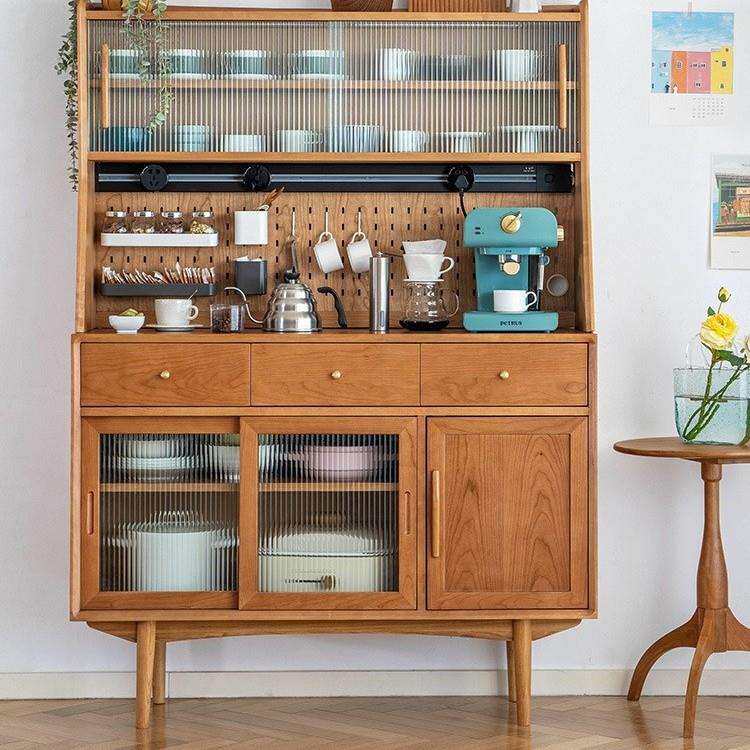 北欧实木餐边柜家用小户型洞洞板多功能储物柜客厅日式带抽茶水柜
