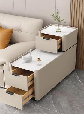 实木轻70476奢板皮质落岩地款发侧边柜小型夹3缝0宽边几客厅沙储