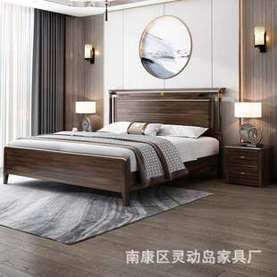 厂家  新中式乌金木实木床 卧室单双人床储物简约婚床榫卯结构