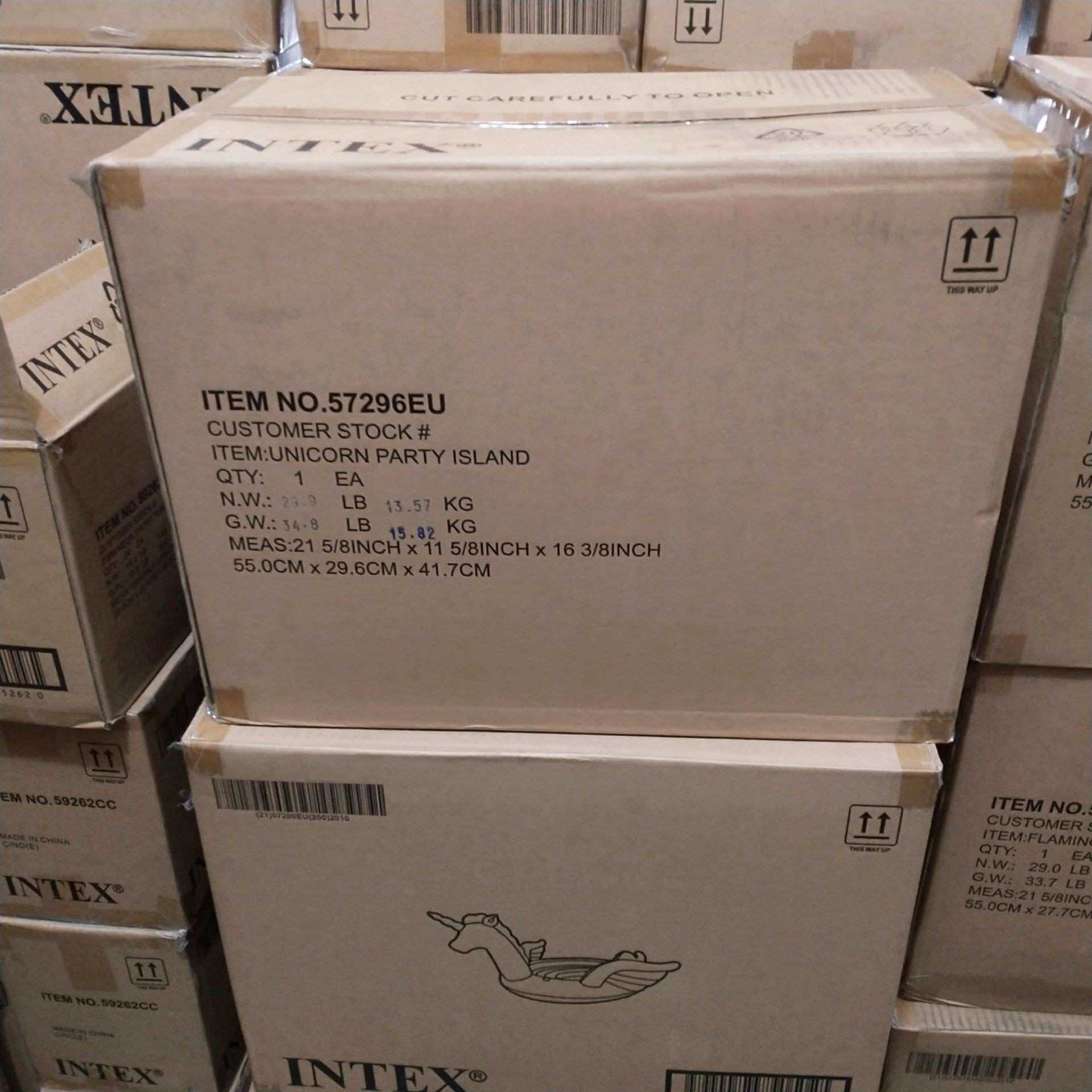 INTEX57296新款充气海上独角兽坐骑新款多人浮排成人水上躺椅浮床