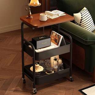 可移动茶边几中古风小推车带桌板置物收纳架客厅沙发侧边柜床边桌