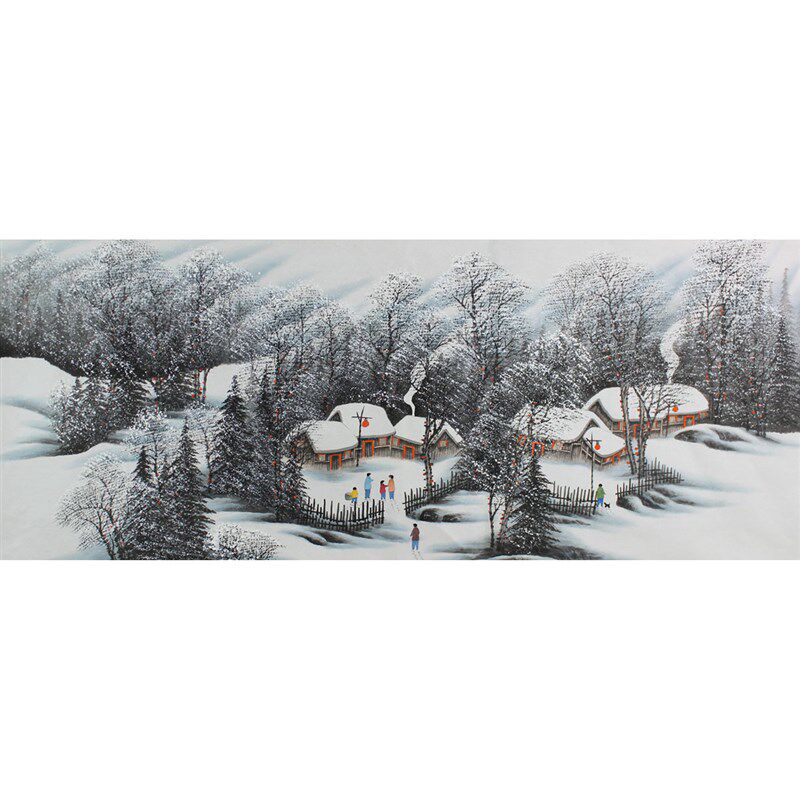 小六尺纯手绘雪景瑞雪兆丰年图风水画山水画客厅书房玄关装饰画挂