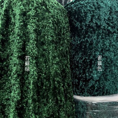 化纤面料 秋冬新风格 苔藓绿雀蓝色薄针织底本色毛绒提花时装布料