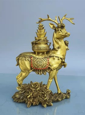 铜鹿纯铜梅花鹿摆件客厅办公室装饰领导送礼发财轻奢酒柜招财福鹿