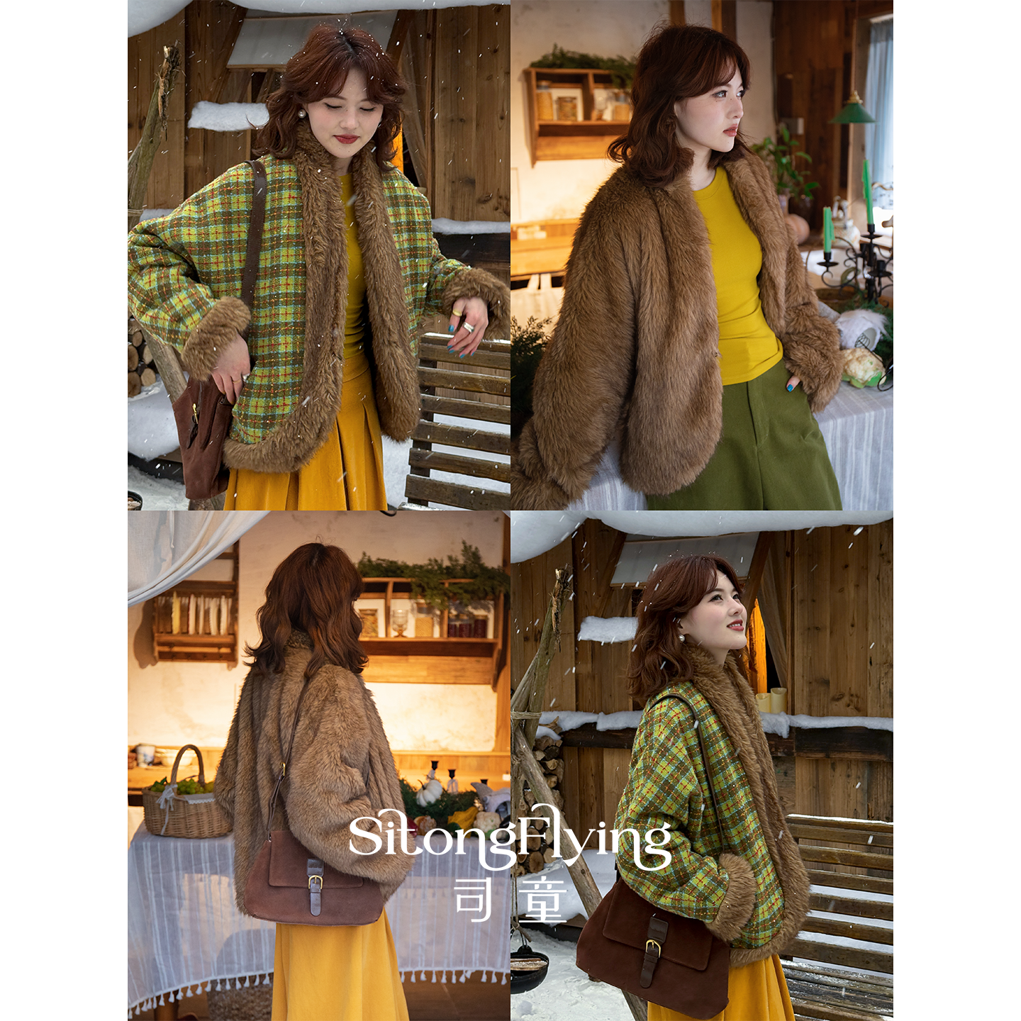 司童 高级感毛毛格纹双面穿蝙蝠袖短款外套女冬新款皮毛一体上衣,女装/女士精品,短外套,淘宝优惠券,粉丝福利购,淘宝优惠卷