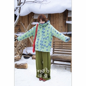 司童 小蓝花羊羔毛连帽外套冬新款 毛绒撞色包边宽松上衣休闲保暖