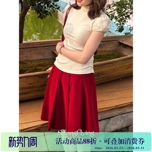 白芍药泡泡袖 内搭外穿短袖 高领打底衫 修身 上衣女 春夏新款 司童