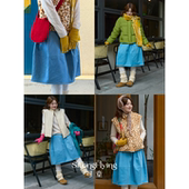 a字高腰中长款 司童 绿绒蒿蓝色灯芯绒伞裙2025秋冬新款 半身裙女