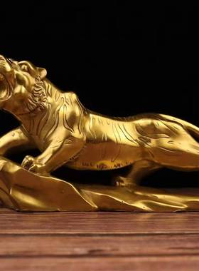 纯铜做旧元宝福虎临门老虎生肖上山金钱虎车载公司客厅工艺品摆件