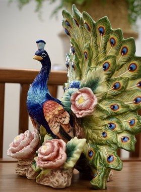 方亚  吉祥孔雀开屏陶瓷家居饰品结婚乔迁礼品电视柜玄关茶几摆件
