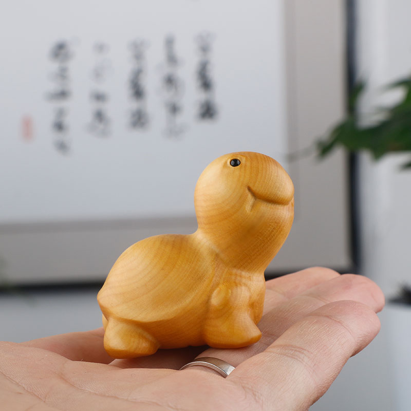 创意小叶黄杨木雕刻把玩手把件男实木家居茶宠动物小摆件呆萌乌龟