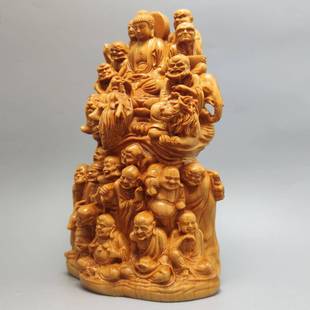 崖柏木十罗汉佛八摆件实木雕刻十八2022.6.1雕降龙伏虎家居乔迁工