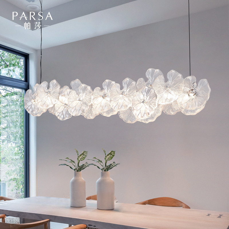 帕莎2024新款现代轻奢风餐厅吊灯设计感浪漫温馨荷叶设计玻璃吊灯