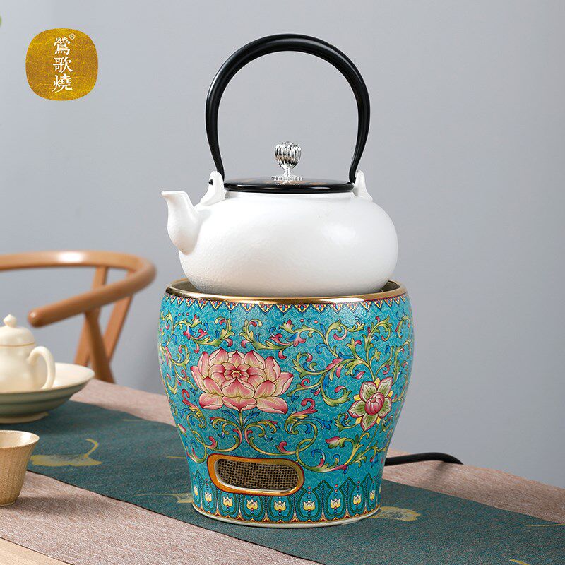 莺歌烧珐琅彩风炉家用静音电陶炉煮茶器高炉玻璃陶壶烧水茶炉遥控