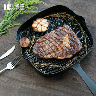 归禾器铸铁牛排煎锅专用条纹家用平底不易粘锅小煎锅无涂层牛排锅