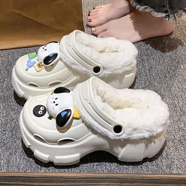 低帮女洞洞鞋学生毛绒两穿百搭