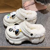 秋冬学院风后绊带低帮女洞洞鞋 学生毛绒两穿百搭防滑冬天多巴胺