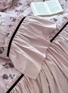 复古风全棉加主磨毛四件套厚纯棉床单YMD43466被套法皱式公褶花边