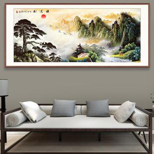 中式大展宏图客厅沙背画景挂画发背有靠办公室山水实木玻璃山大展