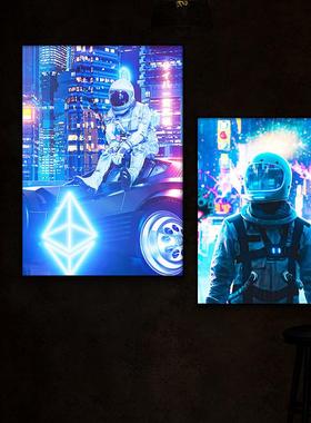 网咖KT酒吧壁画A002赛博朋克风霓虹LE发光挂画墙电竞D酒V店房间装