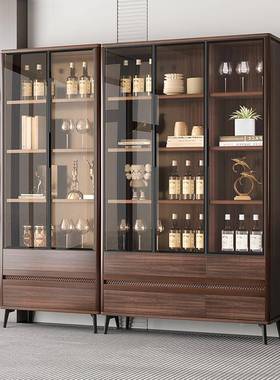 玻璃门酒柜餐边柜一体靠墙立展柜简约现代客厅储物UTF柜书柜高示
