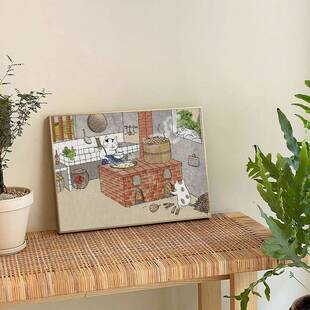 日韩卡猫咪浮世绘装饰画可爱小动逛物生通20220623活趣街闻版画客