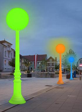 le园JLEd发光圆形庭院路灯r点gb七彩区路灯小公商场太阳能景灯商