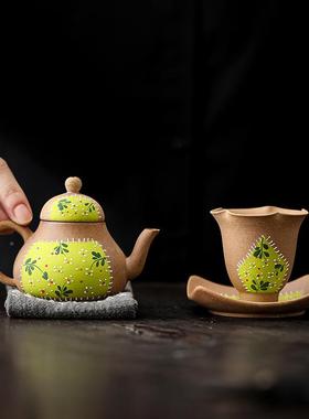 创意老泥茶壶手绘雏菊思岩婷壶古复中式手240102黄工粗陶泡茶壶单