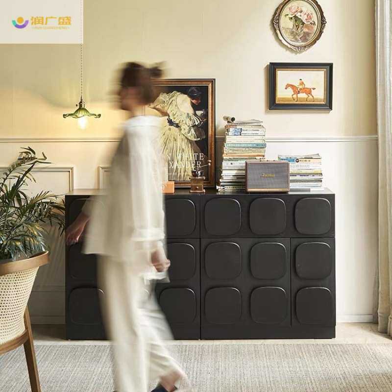 美式复古全实木卡门柜中古风餐边柜客厅收纳柜斗柜储物柜黑色玄关