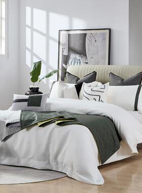 软装样板房摆场床品套件简约现代北欧风格绿色系床上用品多件套