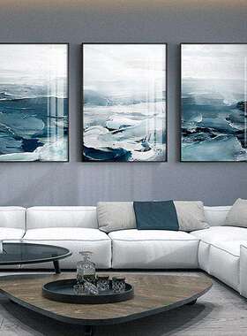北欧客厅装饰画餐厅艺术画简约现代组合抽象挂画三联墙画蓝色中式