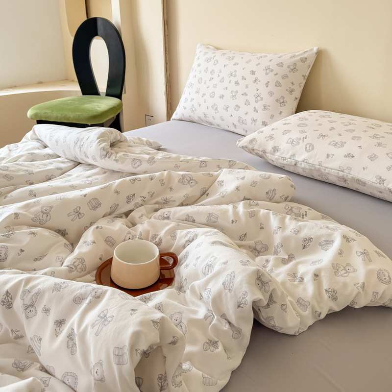 A类双层纱四件套新款碎花小清新床上用品全棉被套床品三件套床笠