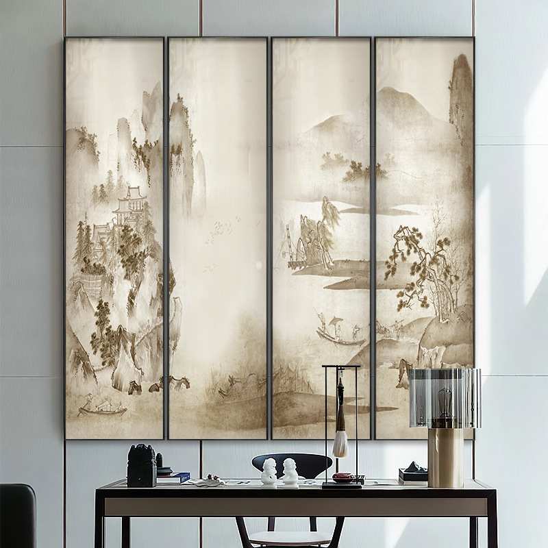 中式玄关走廊过道装饰画单幅松树国画竖版长条水墨画字画茶室挂画