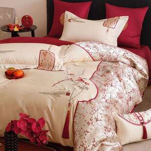 纯棉高档结婚100S长绒棉四件套全棉亲肤贡缎婚庆陪嫁床品四季通用