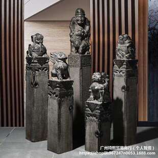 马桩石雕青石仿古做旧石狮子貔貅拴马石庭院室内装饰摆件栓马柱