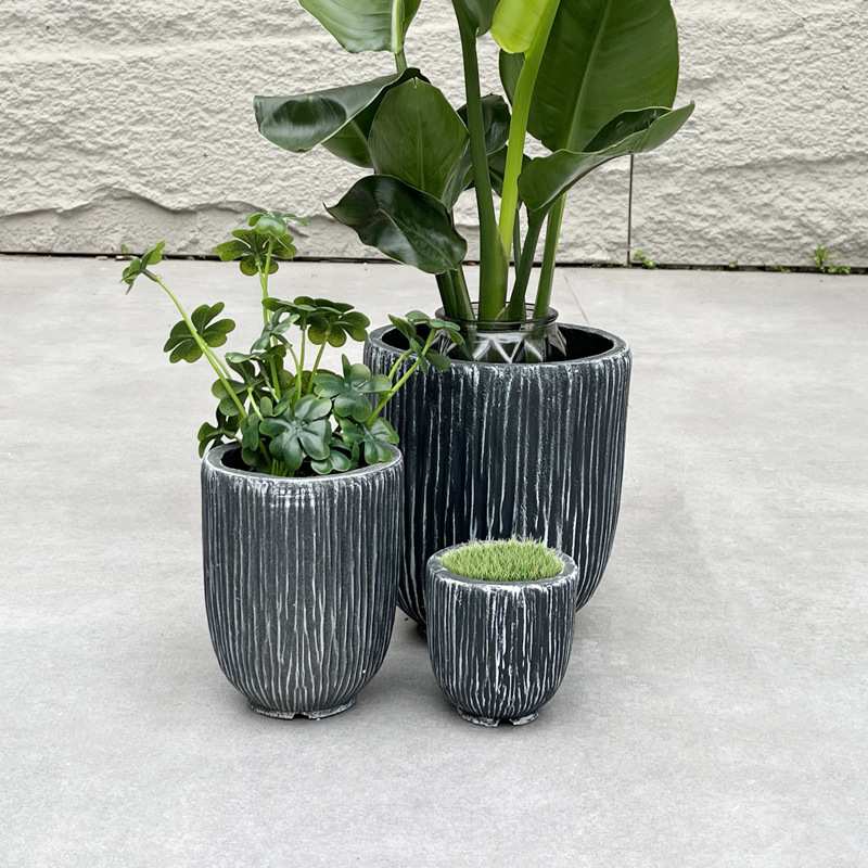 工厂直销Kury户外花钵诧寂风玻钢纤维大型绿植种植盆室外摆件盆景