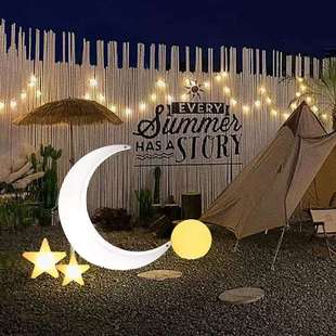 太阳能网红月半弯躺椅户外民宿发光月亮灯拍照庭院花园月牙落地灯