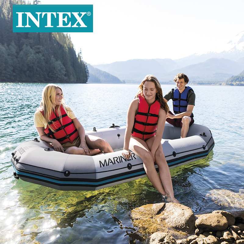 INTEX68373专业水手三人船组充气橡皮艇加厚漂流船冲锋艇